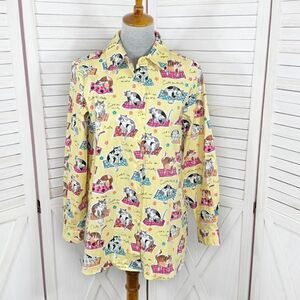 Chatterprintz Cats on Mats Button Up Shirt Yellow‎ Small Long Sleeve